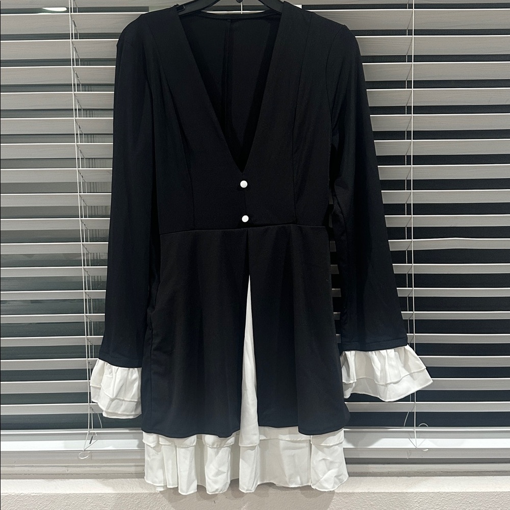 Black Dress with White Ruffle Accents *HALLOWEEN POTENTIAL*